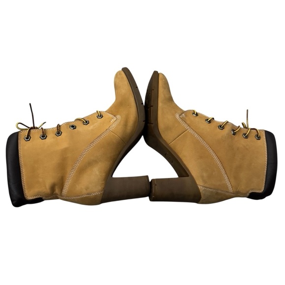 Timberland Leather Boots Tan Tillston Lace Up Heeled 3" Wheat 83357 - Picture 4 of 13